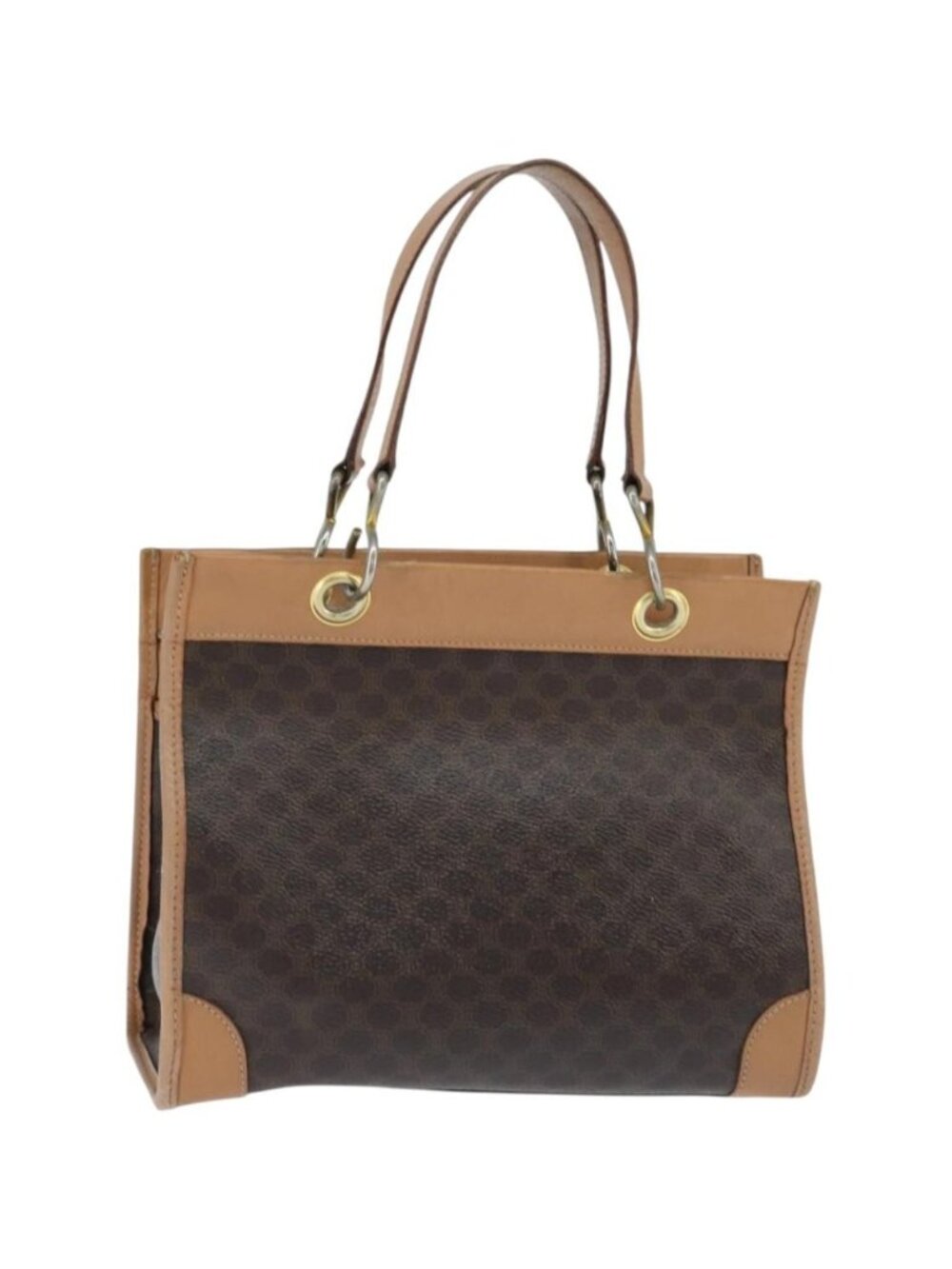 CELINE Macadam Canvas Tote Bag PVC Leather Brown Gold